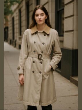 Vintage Beige Double Breasted Trench Coat Jos A Bank Mens unisex